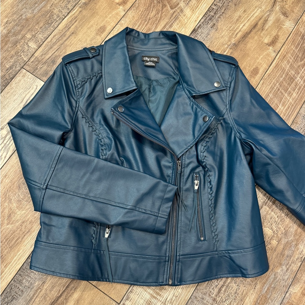 City Chic size 14 teal moto jacket